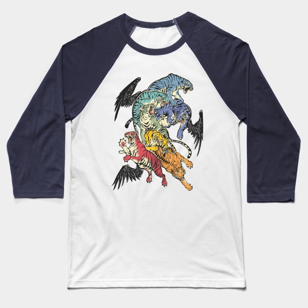 Seven Caged Tigers Baseball T-Shirt by dracoimagem